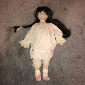 DOLLS BY PAULINE BJONNESS JACOBSEN BROWN HAIR BRAIDS PINK DRESS SOFT PLUSH